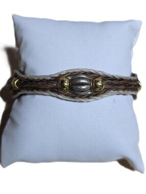 Braided Horsehair Bracelet With Metal Beads Accent